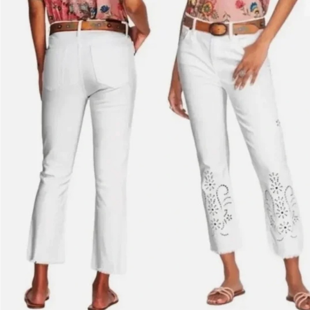 Johnny Was Pashmina White Eyelet Jeans Sz 28